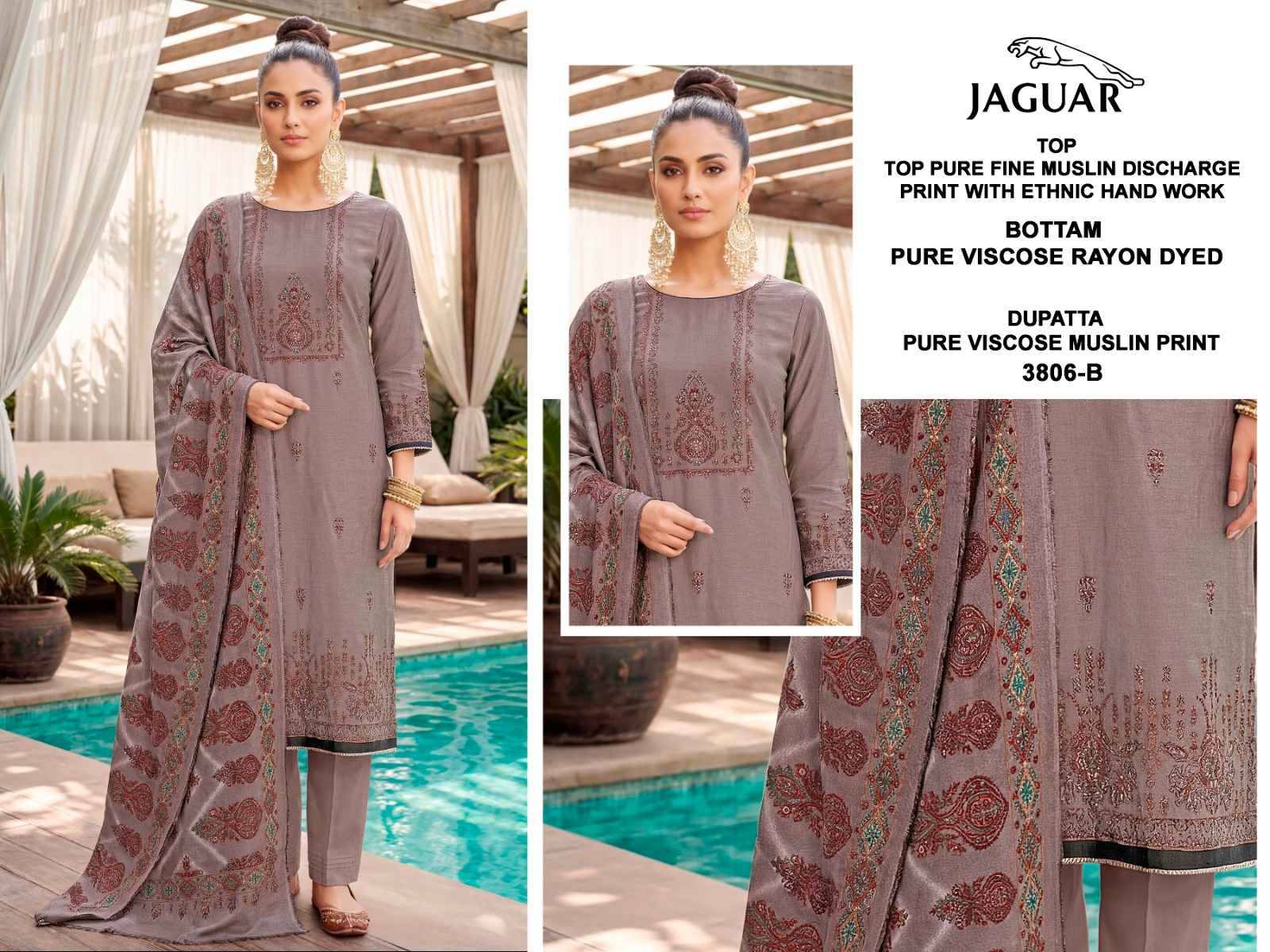 JAGUAR - 3806 Series By BIPSON PRINTS Beautiful Stylish Festive Suits Fancy Colorful Casual Wear & Ethnic Wear & Ready To Wear Pure Visocse Muslin Print With Embroidered Dresses At Wholesale Price